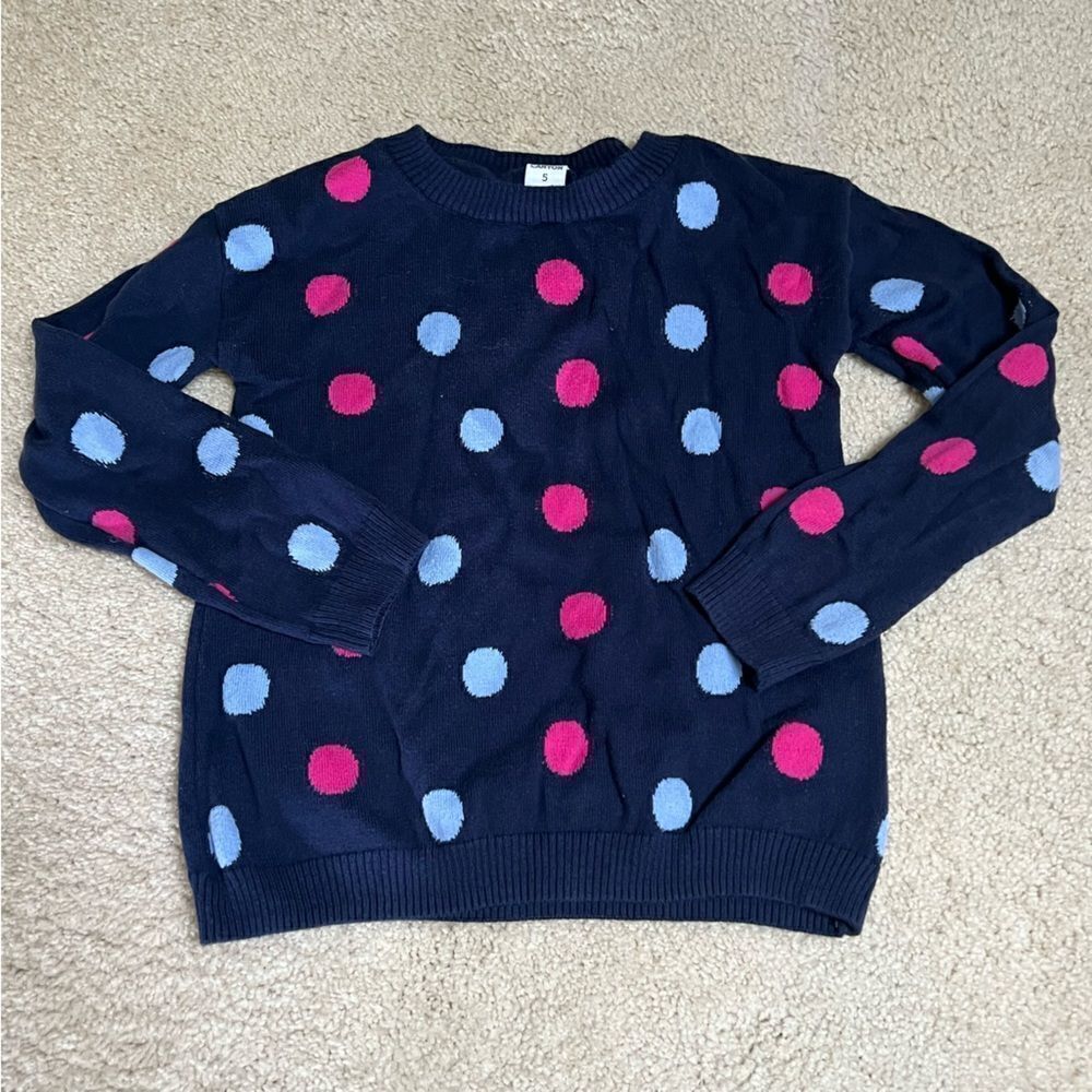 Harper Canyon Cotton Polka Dots Long Sleeve Knit Sweater Little Girl 5 EUC